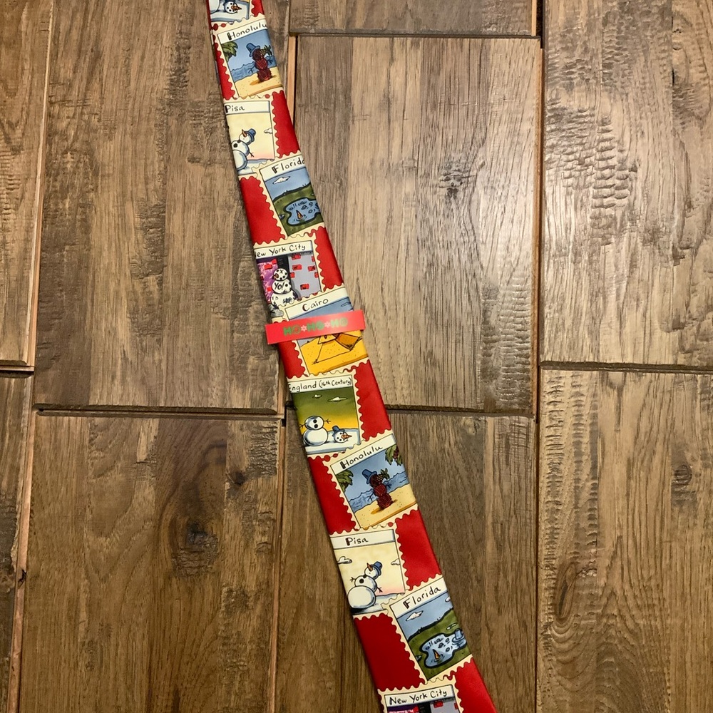 Funny snowman around the world mens tie. New condition